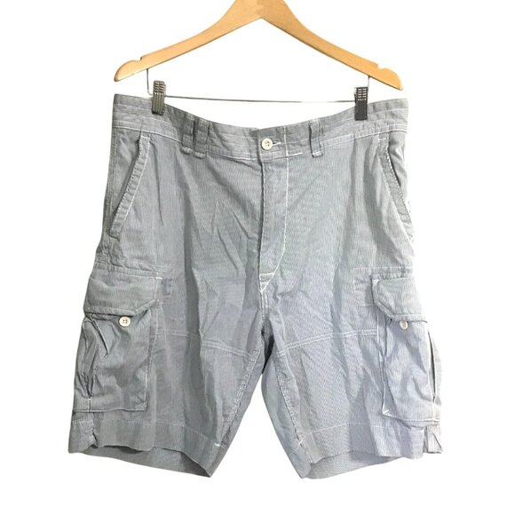 POLO RALPH LAUREN MEN BLUE/WHITE STRIPPE 100% COTTON CARGO SHORTS SIZE 38 - Picture 1 of 7